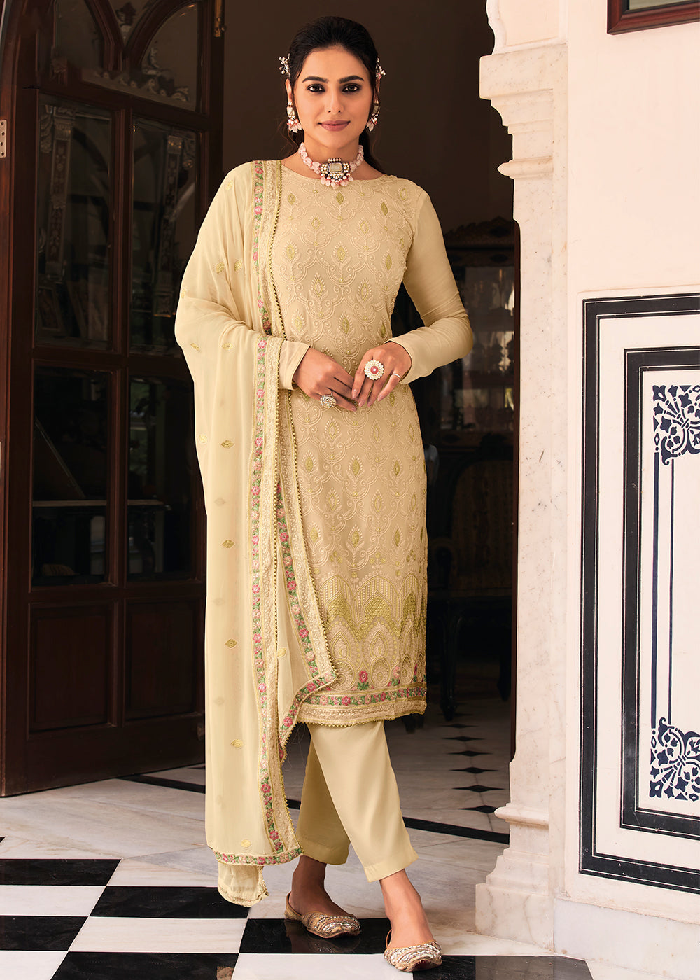 Buy Pakistani Style Salwar Suit Graceful Cream Function Salwar