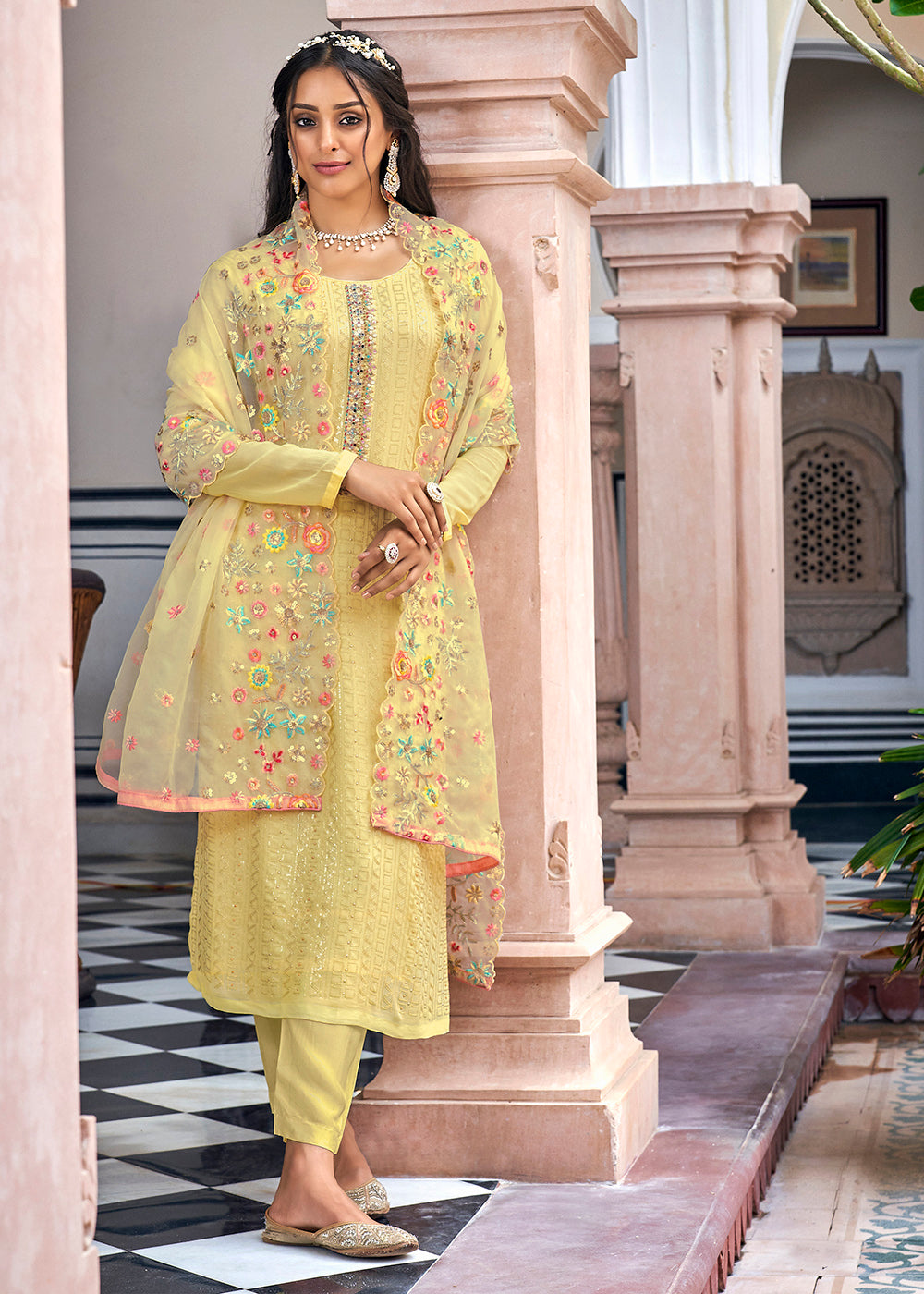 Yellow Salwar White And Yellow Punjabi Suit Buy Trendy Salwar Suit