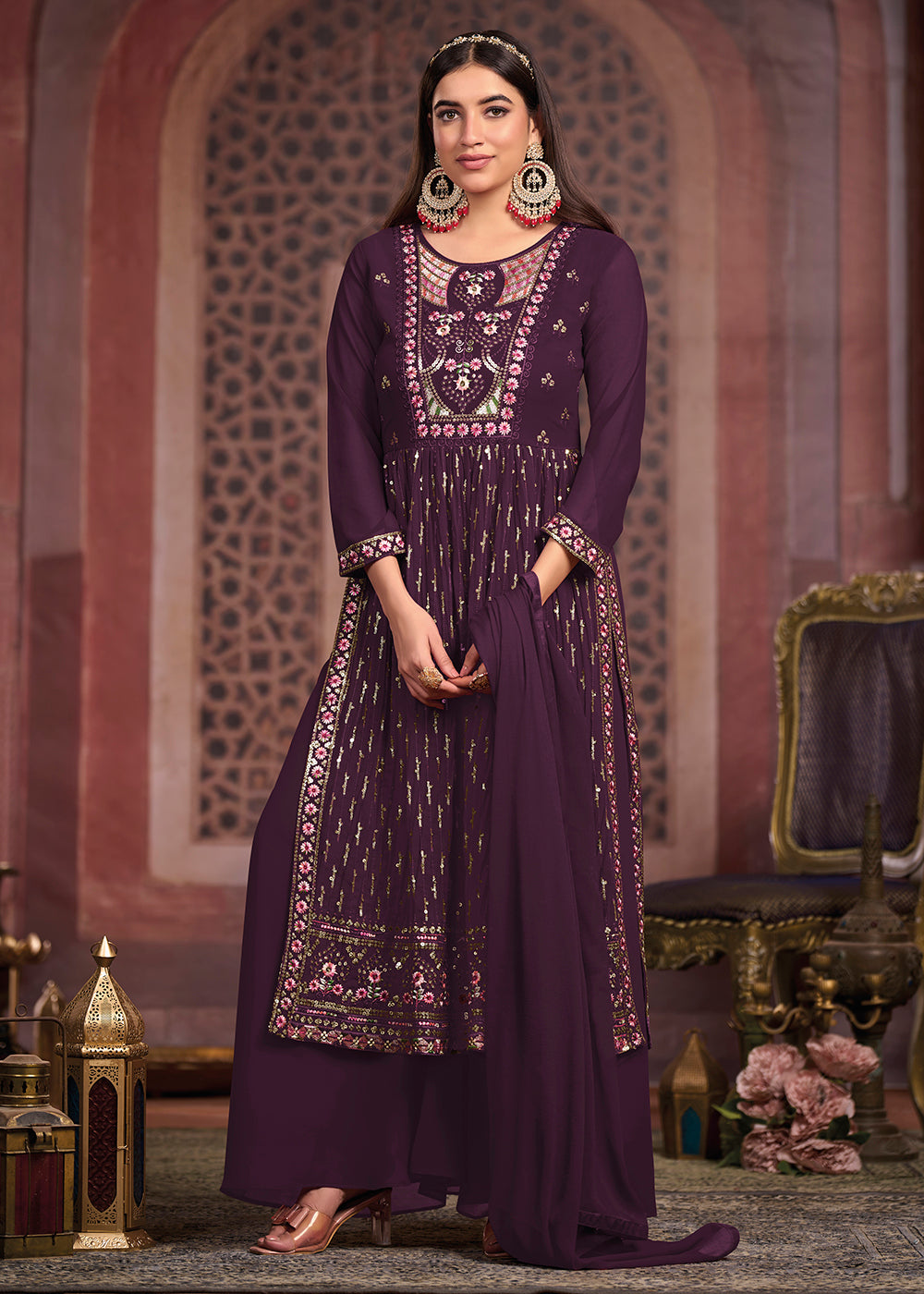 Plazo Suits With Cut Nyra Cut Style Elegant Purple Festive Palazzo