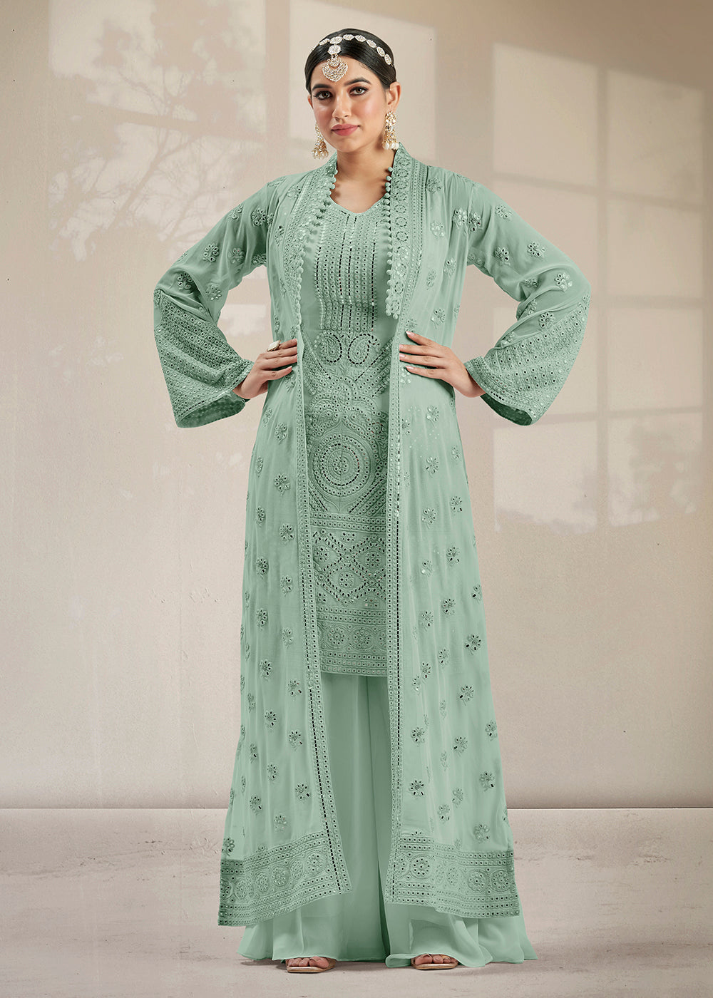Aqua Mist BLUE Palazzo SET with short blouse