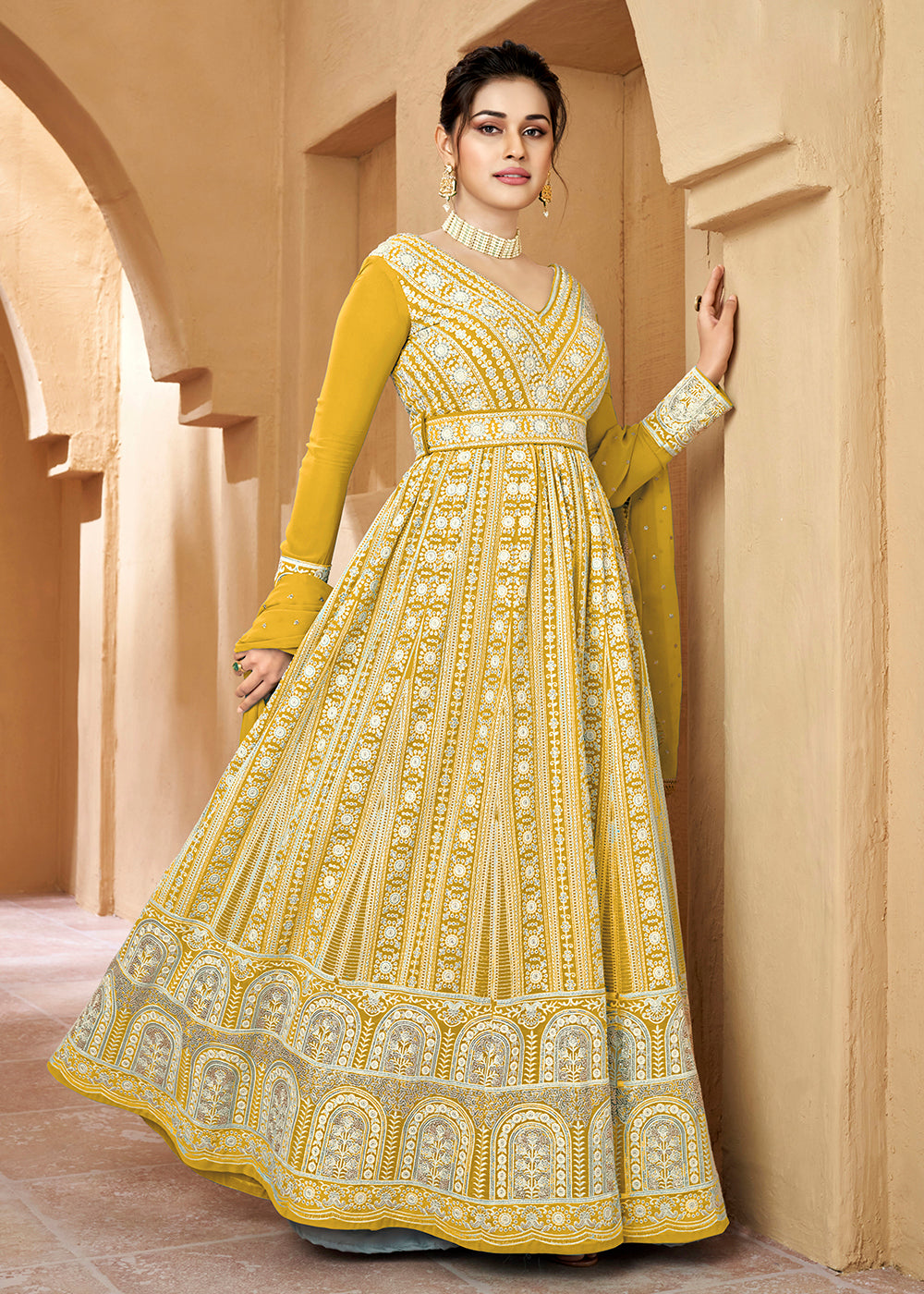 Buy Front Slit Yellow Anarkali - Wedding Wear Anarkali Suit