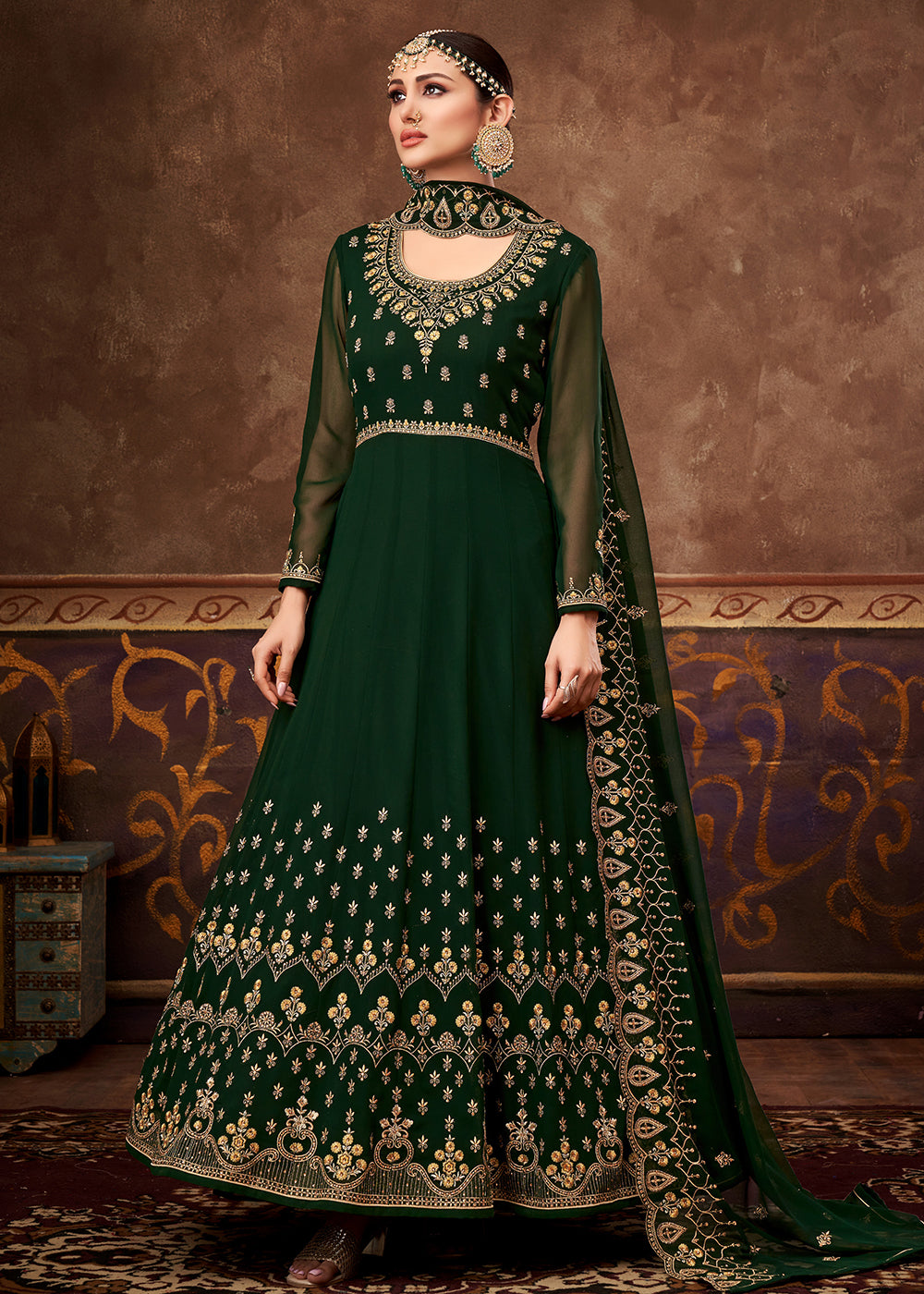Buy Eid Special Dark Green Georgette Anarkali - Designer Anarkali Suit Empress Clothing Buy Eid Special Dark Green Georgette Anarkali - Designer Anarkali Suit Empress Clothing