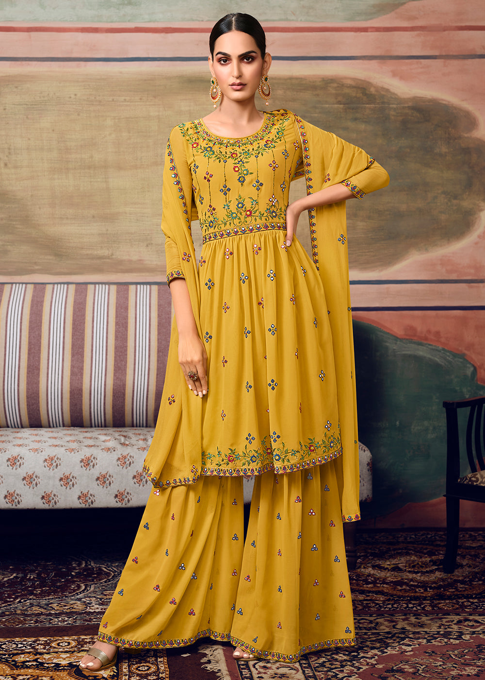 Gharara Designs Latest Ladies Sharara Suits Mustard Designer