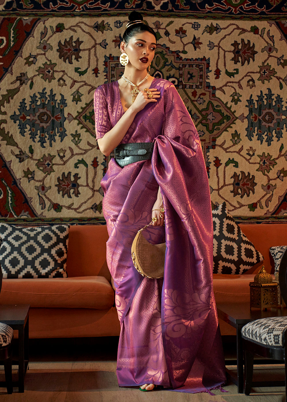 Buy Brocade Silk Saree - Plum Purple Blended Woven Zari Saree – Empress  Clothing
