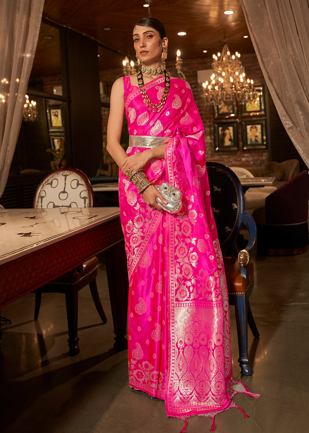 pink saree dress Royal Pink Pakistani Wedding Dress in Net Saree Style SMALL