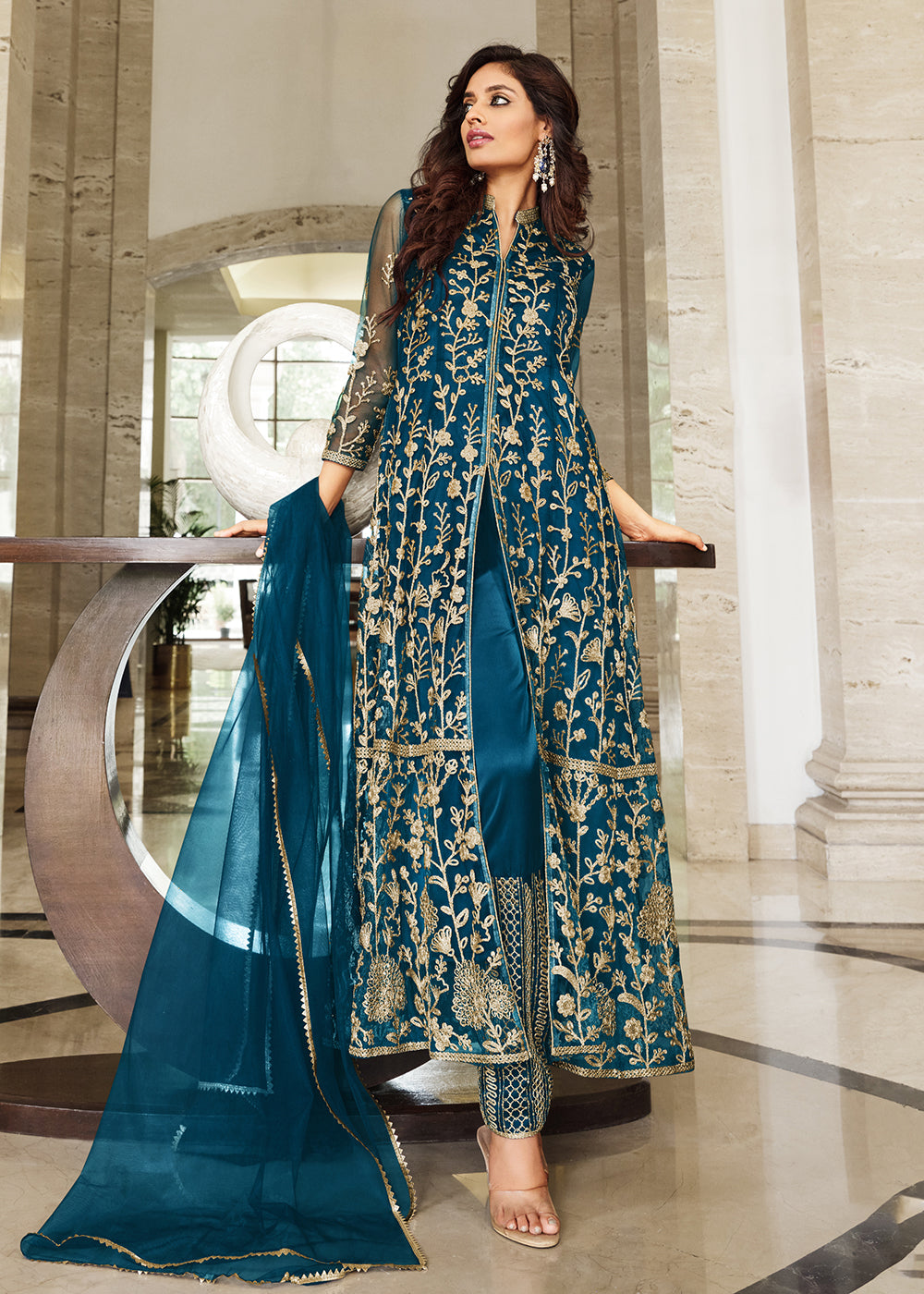 Buy Wedding Party Anarkali Suit - Peacock Blue Designer Anarkali Dress Empress Clothing Buy Wedding Party Anarkali Suit - Peacock Blue Designer Anarkali Dress Empress Clothing