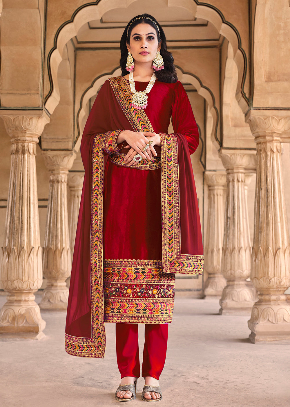 Buy Pant Style Salwar Suit Wedding Festive Velvet Red Suit