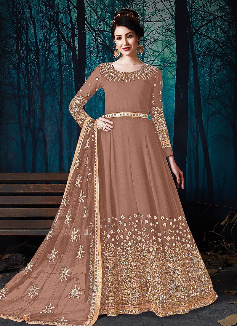 Buy Mirror Work Brown Anarkali