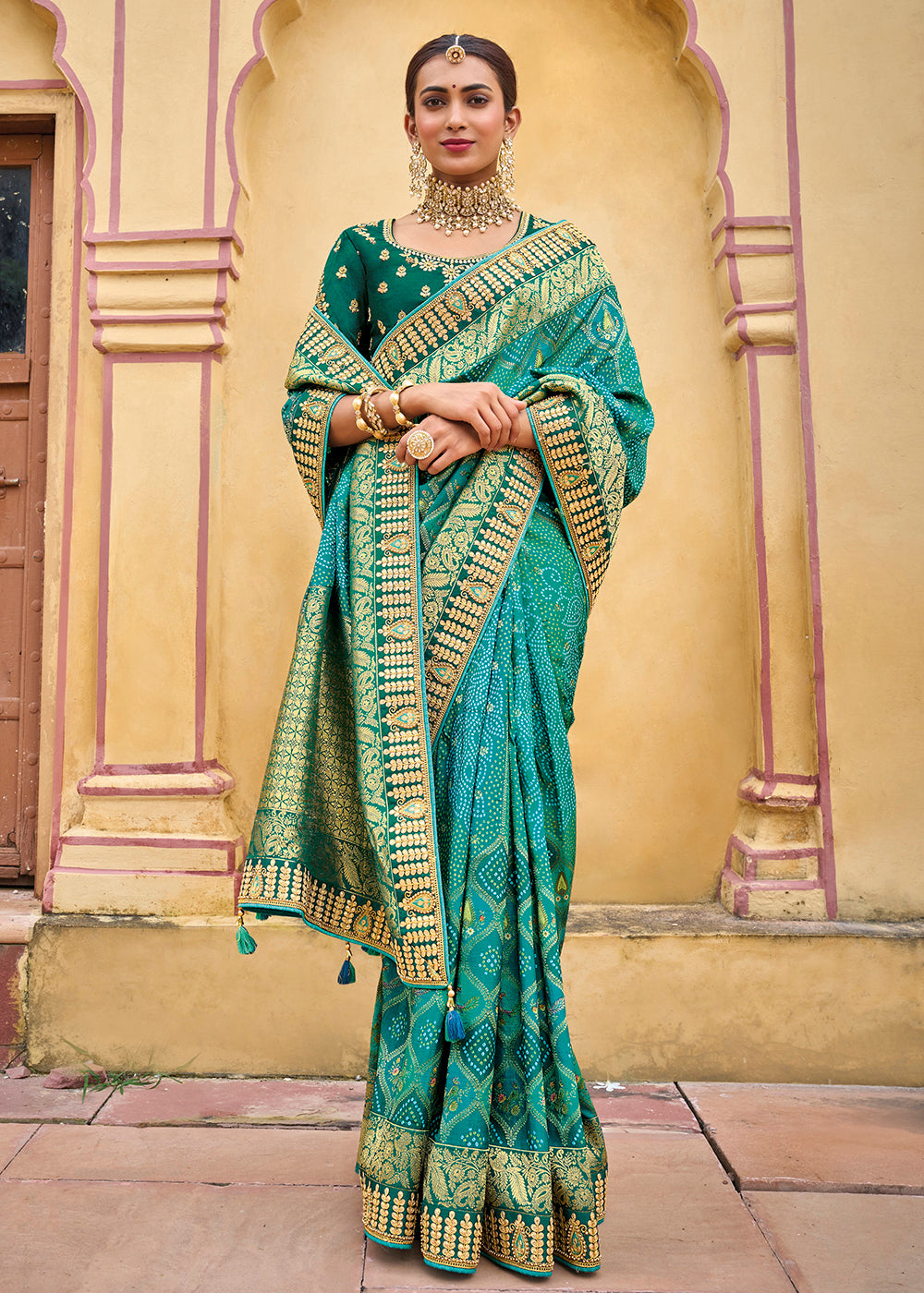 Modern Wear Silk turquoise Bollywood Indian Sari With Blouse Piece