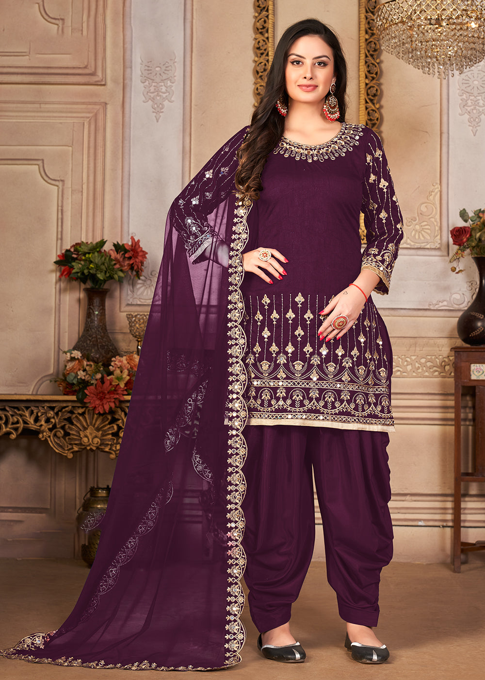 Buy Punjabi Salwar Suit Purple Patiala Style Silk Crafted Salwar
