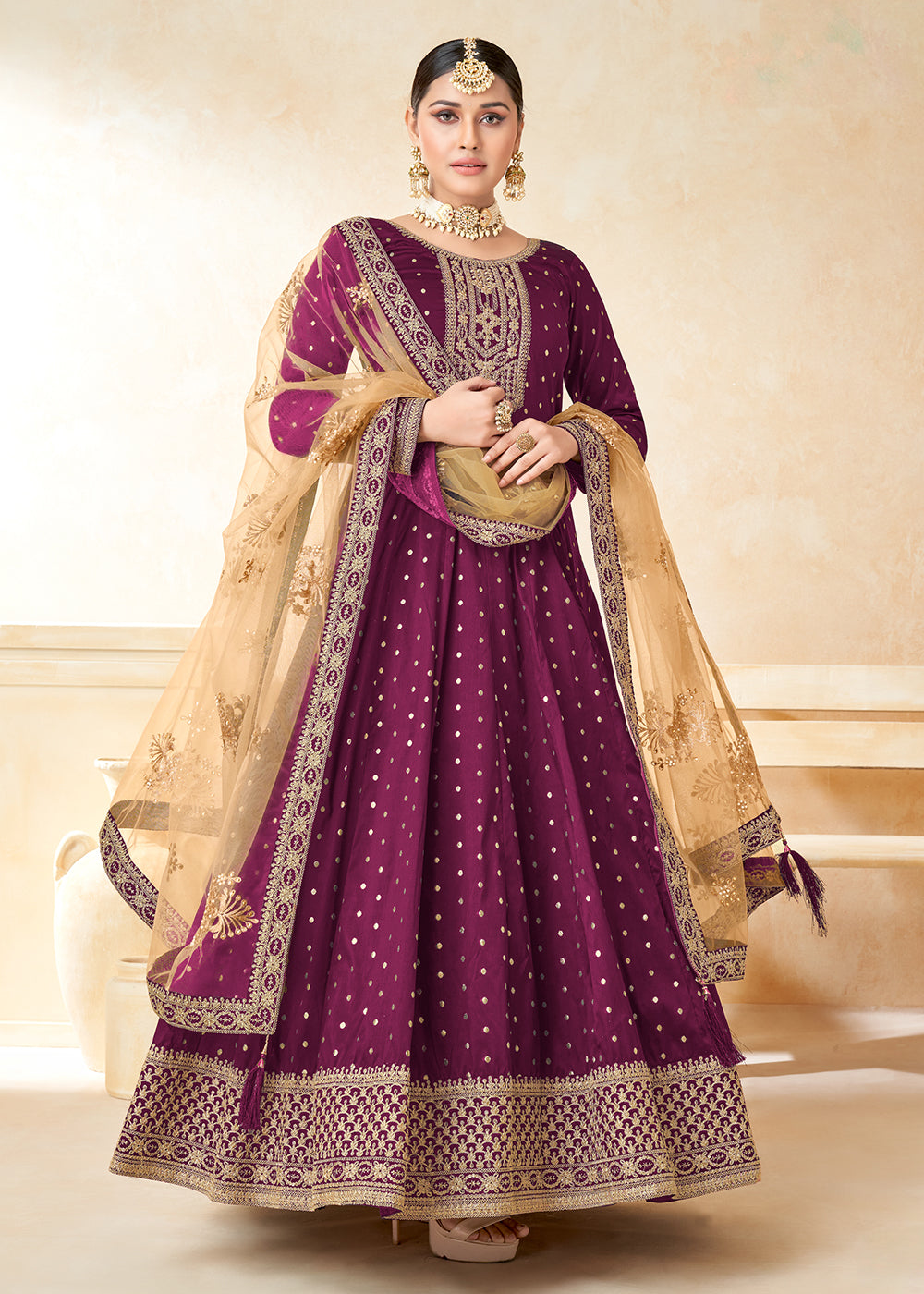 ethnic purple dress Moonlight | Lavender Layered Umbrella Maxi Dress for Women