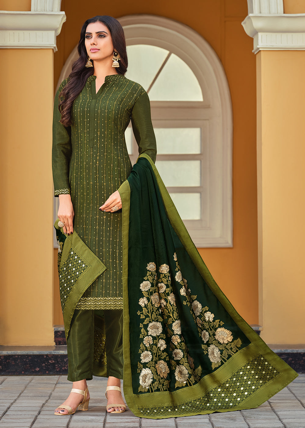 Green Lining Silk Pant Salwar Suit main image 1