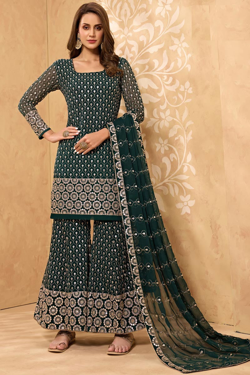 Buy Bottle Green Party Style Suit Designer Sharara Suit