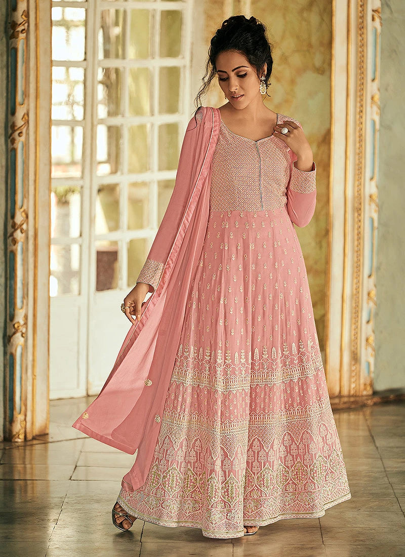 Pretty Pink Georgette Chikankari Embroidered Anarkali Pretty Pink Georgette Chikankari Embroidered Anarkali