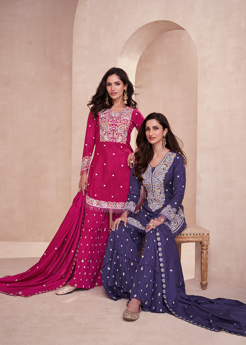 Buy Now Dola Silk Pleasing Purple Embroidered Designer Palazzo Suit Online in USA, UK, Canada, Germany, Australia & Worldwide at Empress Clothing.