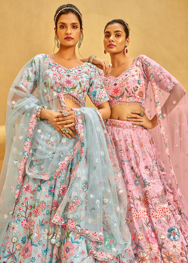 Buy Now Zarkan & Sequins Embroidered Pink Designer Lehenga Choli Online in USA, UK, Canada, UAE, France, Germany & Worldwide at Empress Clothing. 