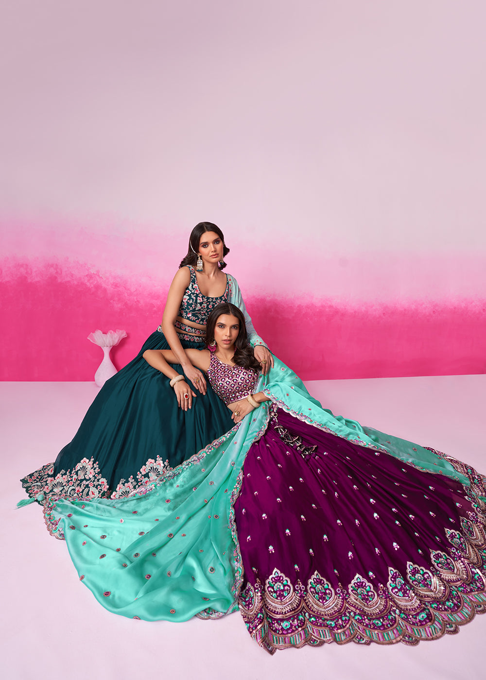 Buy Now Teal Pure Georgette Sequins Embroidered Lehenga Choli Online in USA, UK, Canada & Worldwide at Empress Clothing.