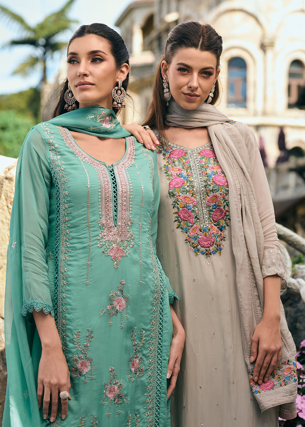 Buy Now Sea Green Organza Fancy Khatli Embroidered Pant Style Salwar Suit Online in USA, UK, Canada, Germany, Australia & Worldwide at Empress Clothing.