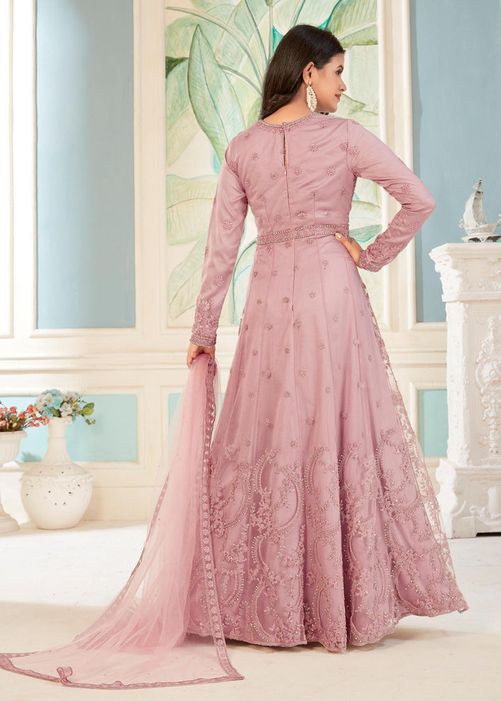 Buy Now Charming Pink Floral Embroidered Wedding Wear Anarkali Suit Online in USA, UK, Australia, New Zealand, Canada & Worldwide at Empress Clothing.