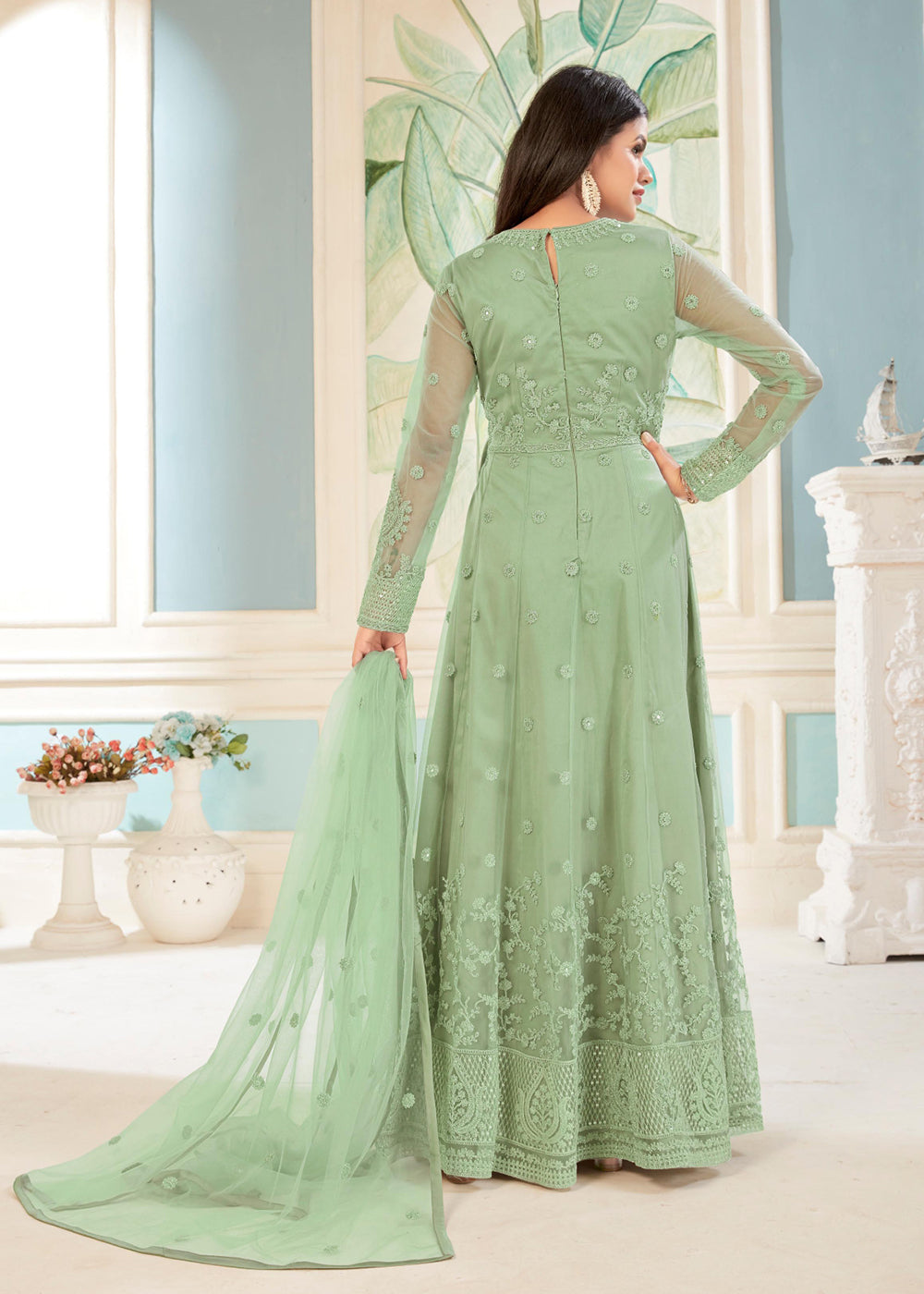 Buy Now Charming Green Sequins Embroidered Wedding Wear Anarkali Suit Online in USA, UK, Australia, New Zealand, Canada & Worldwide at Empress Clothing. 