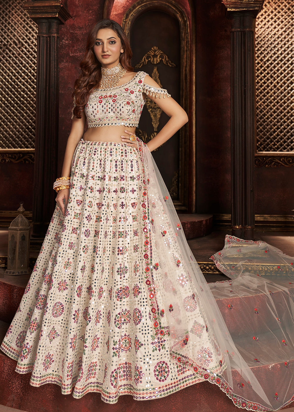Buy Now Heavy Embroidered Off White Silk Bridal Lehenga Choli Online in USA, UK, Canada & Worldwide at Empress Clothing. 