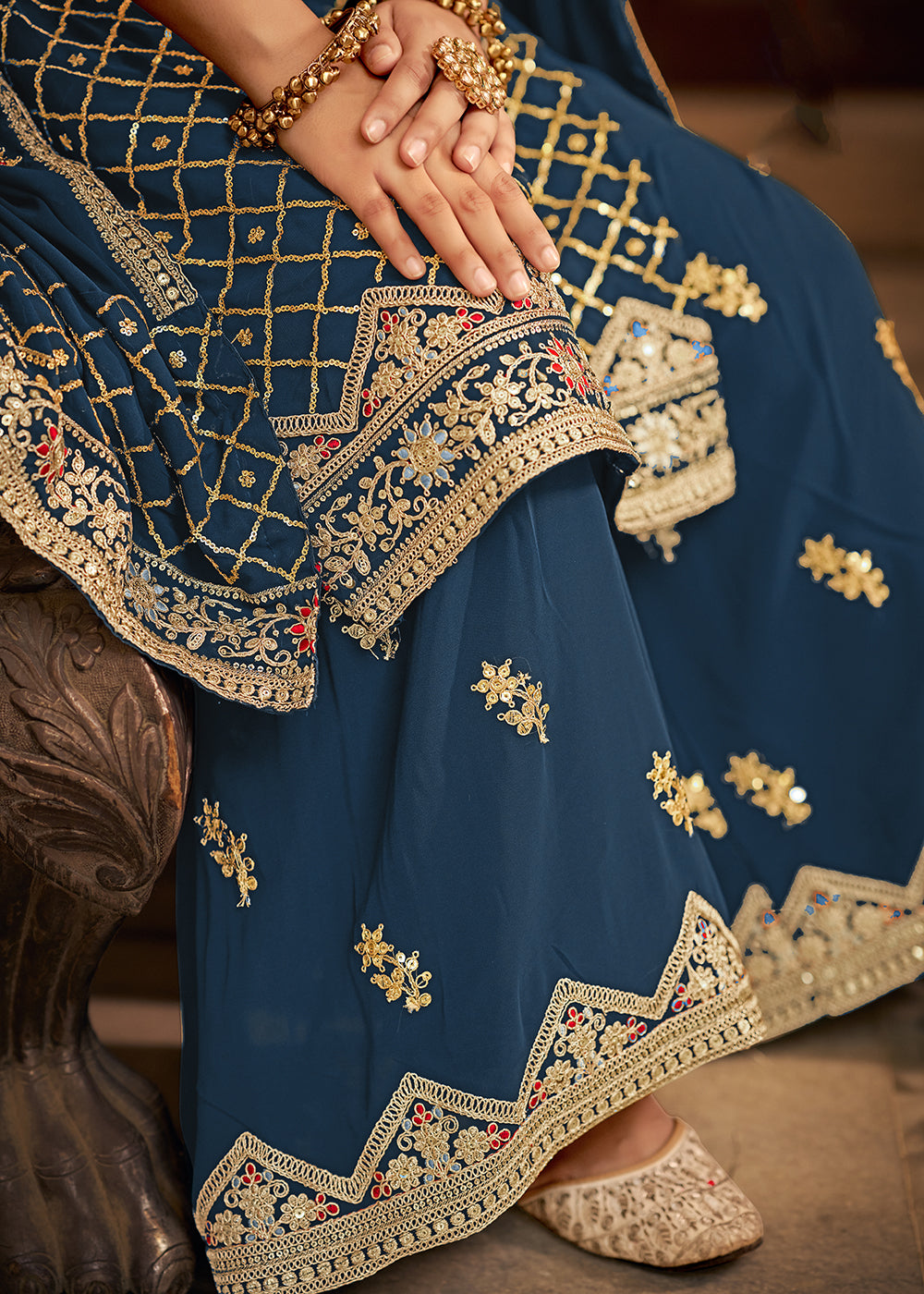 Women Designer Skirt Kurta Set Beautiful Flared Kurti Palazzo Pakistani Suit  New | eBay