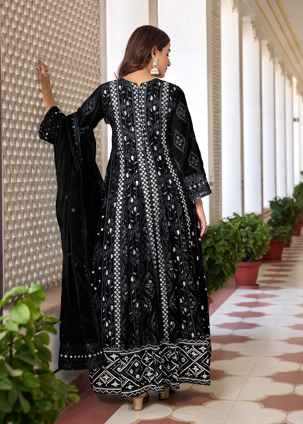 Buy Now Slit Style Black Embroidered Wedding Festive Anarkali Suit Online in USA, UK, Australia, New Zealand, Canada & Worldwide at Empress Clothing.