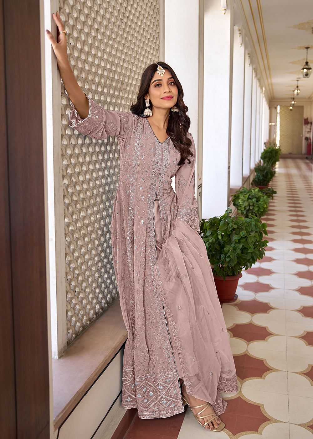 Buy Now Slit Style Pink Embroidered Wedding Festive Anarkali Suit Online in USA, UK, Australia, New Zealand, Canada & Worldwide at Empress Clothing.