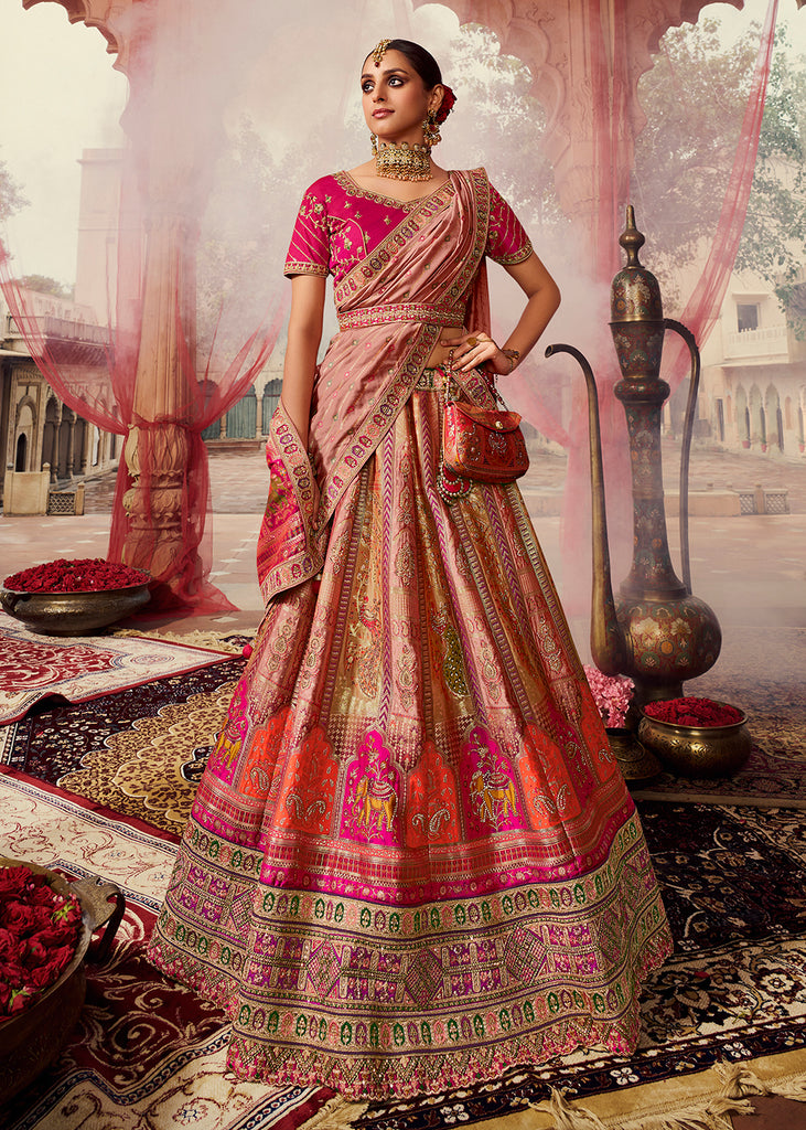Buy Peach Floral Printed Banglori Silk Bridal Lehenga Choli With Dupatta  Online from EthnicPlus for ₹2999