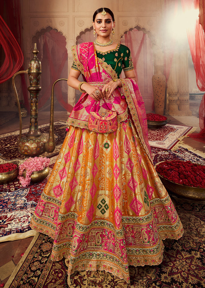 Buy Now Royal Multicolor Green & Mustard Embroidered Bridal Lehenga Choli Online in USA, UK, Canada & Worldwide at Empress Clothing.