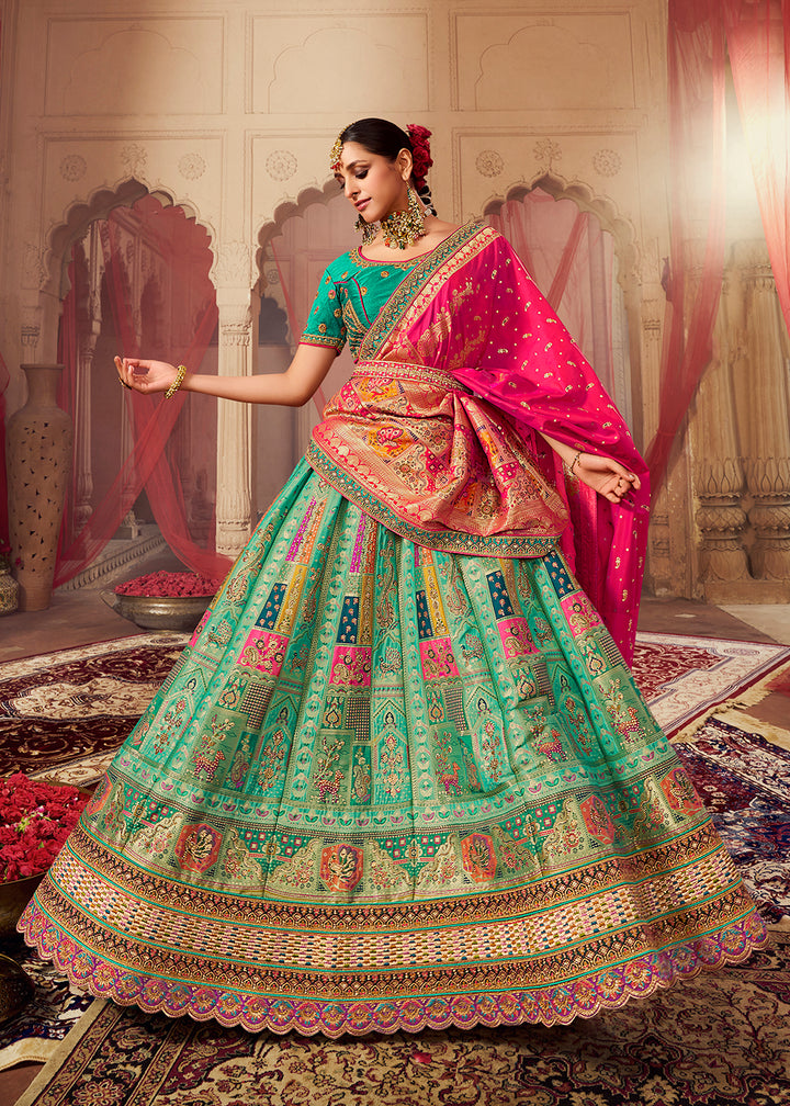 Buy Now Royal Multicolor Sea Green Embroidered Bridal Lehenga Choli Online in USA, UK, Canada & Worldwide at Empress Clothing.