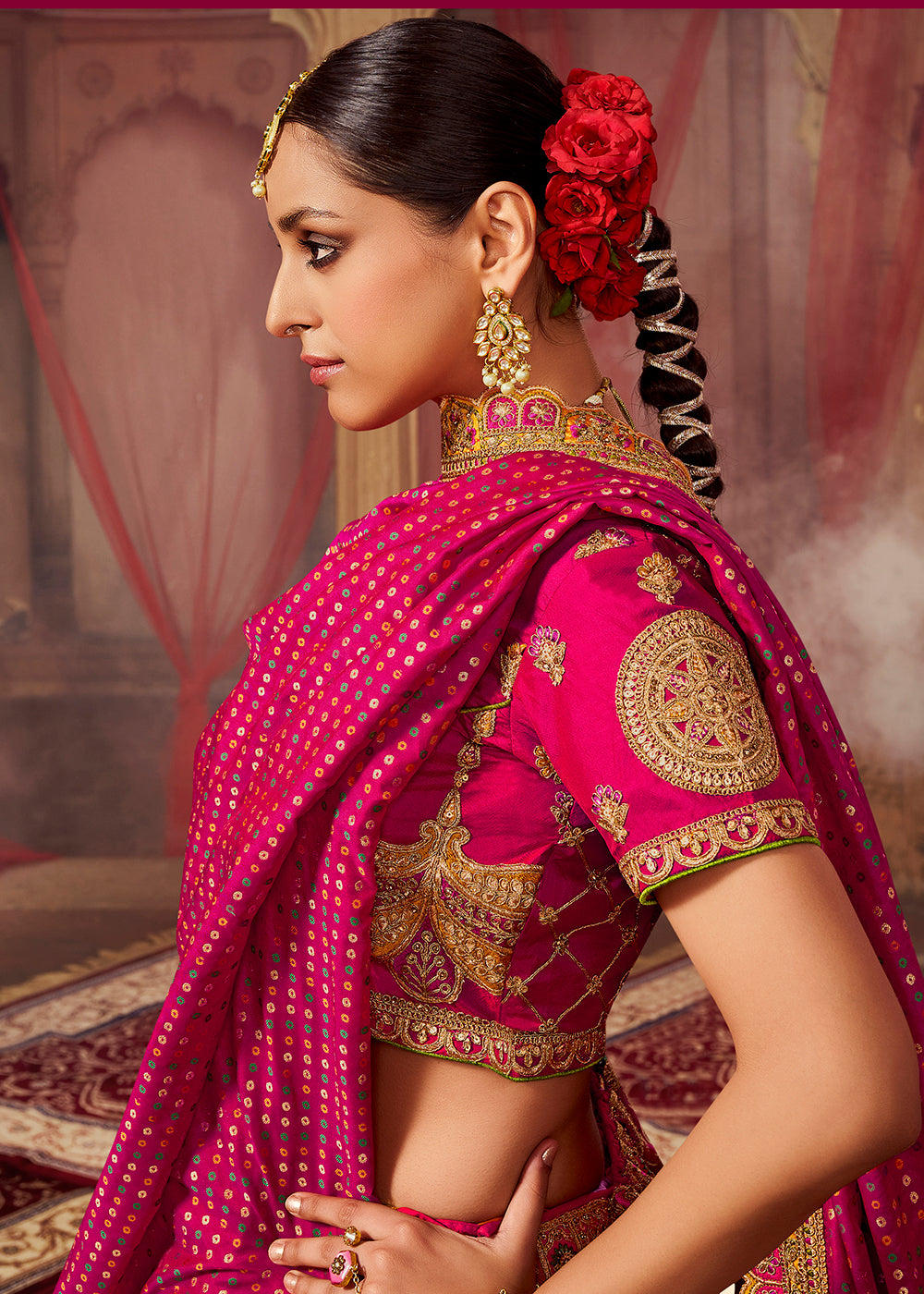 Buy Pink and Yellow Banarasi Silk Lehenga Choli Online India USA UK – Sunasa