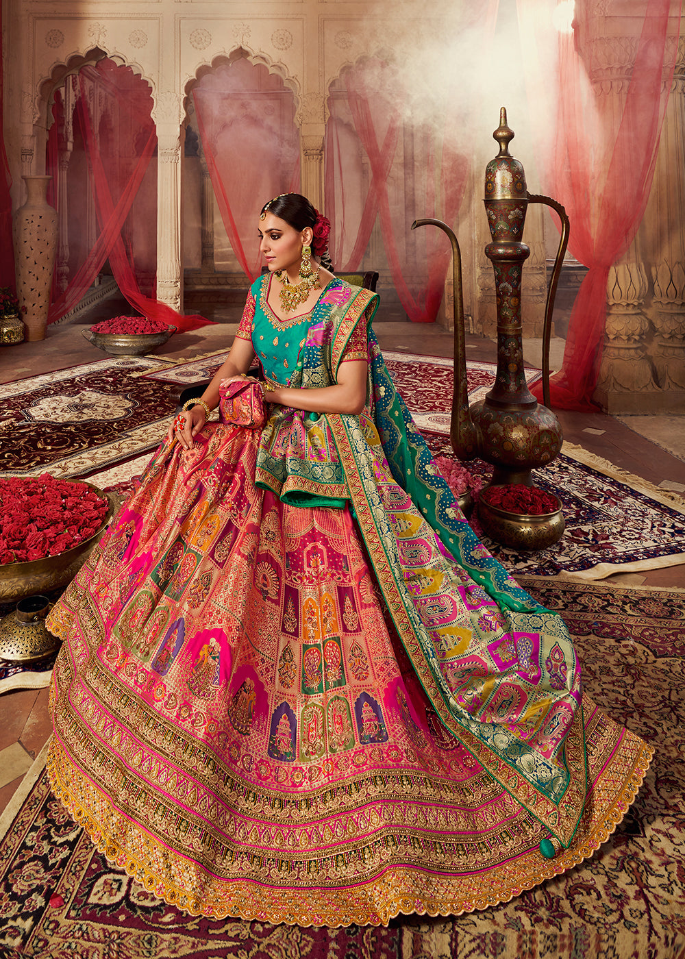 Pink and green combination bridal lehenga for wedding day | Indian bridal,  Indian bridal wear, Indian dresses