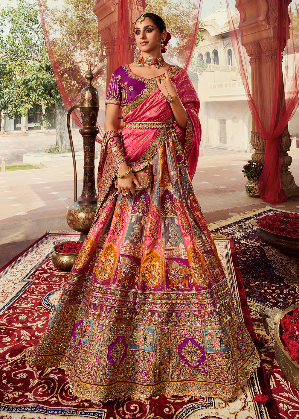 Buy Now Royal Multicolor Plum Embroidered Bridal Lehenga Choli Online in USA, UK, Canada & Worldwide at Empress Clothing.