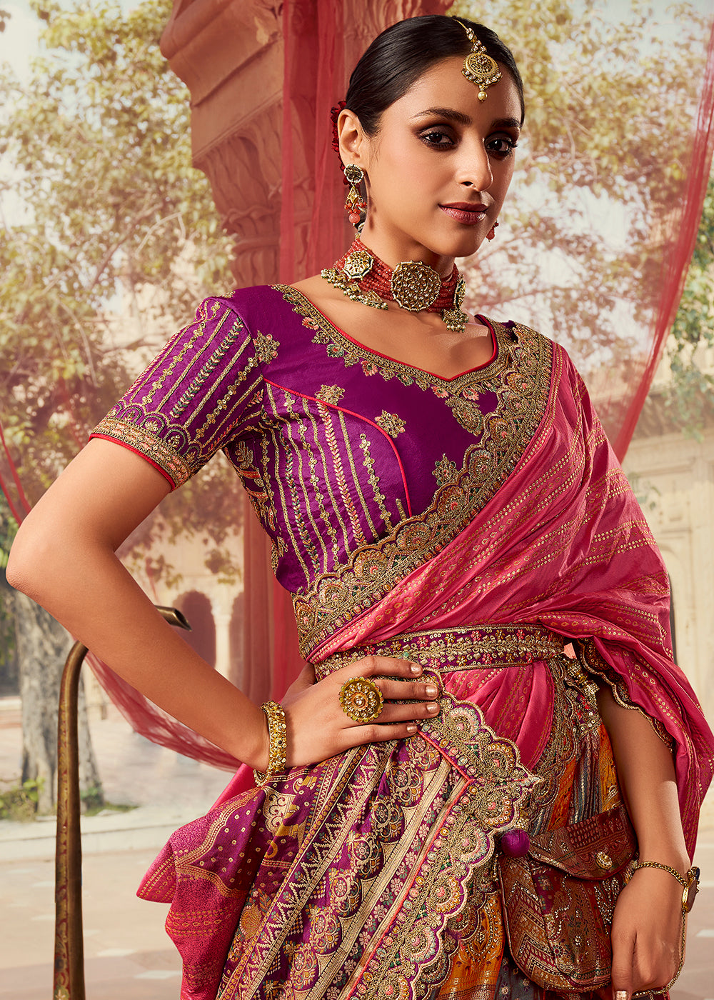 Buy Bridal Lehenga Choli - Royal Multicolor Plum Embroidered Lehenga
