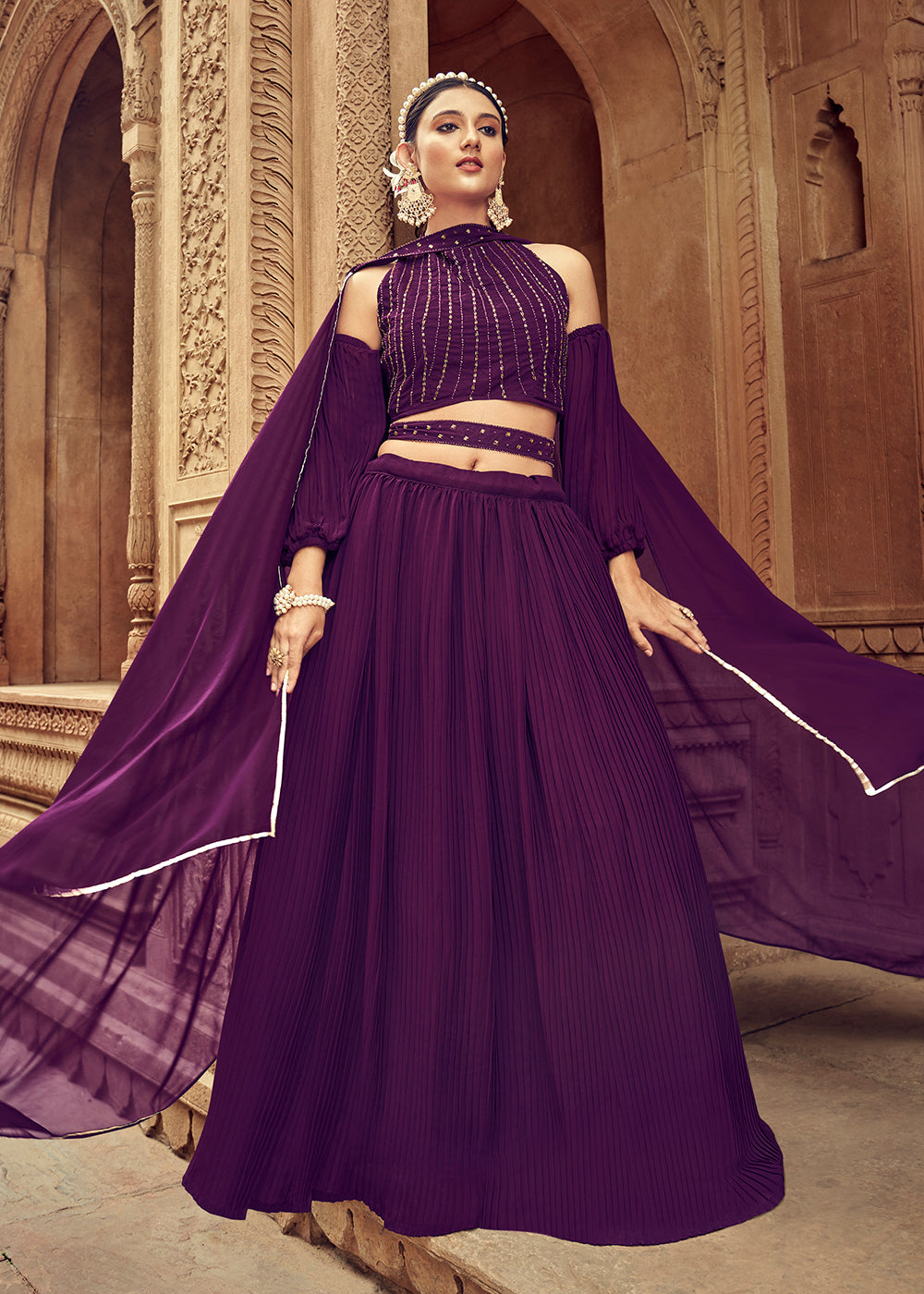 Buy Now Enticing Purple Georgette Function Style Lehenga Choli Online in USA, UK, Canada & Worldwide at Empress Clothing.