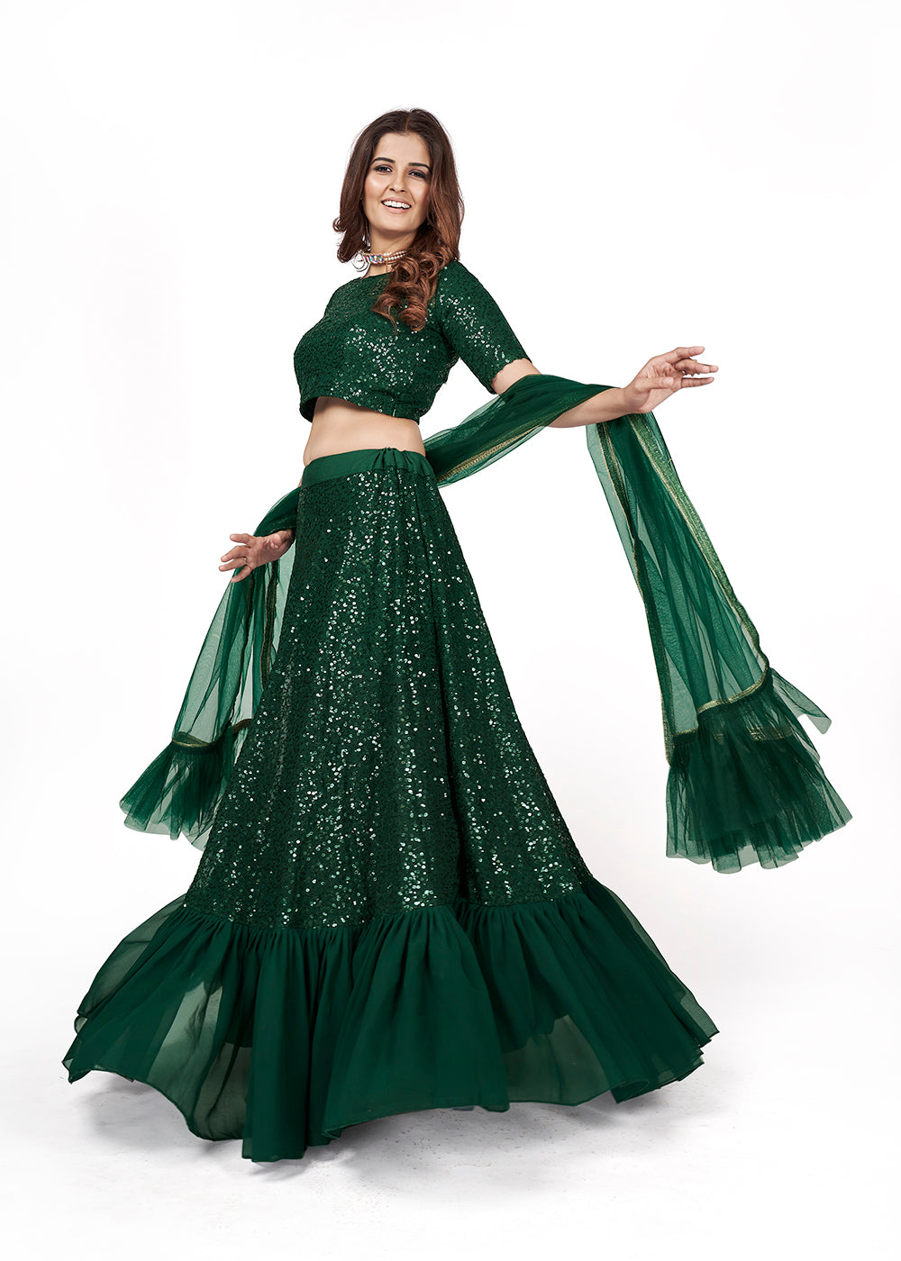 Buy Now Dark Green Multi Sequins Embroidered Party Wear Lehenga Choli Online in USA, UK, Canada & Worldwide at Empress Clothing. 