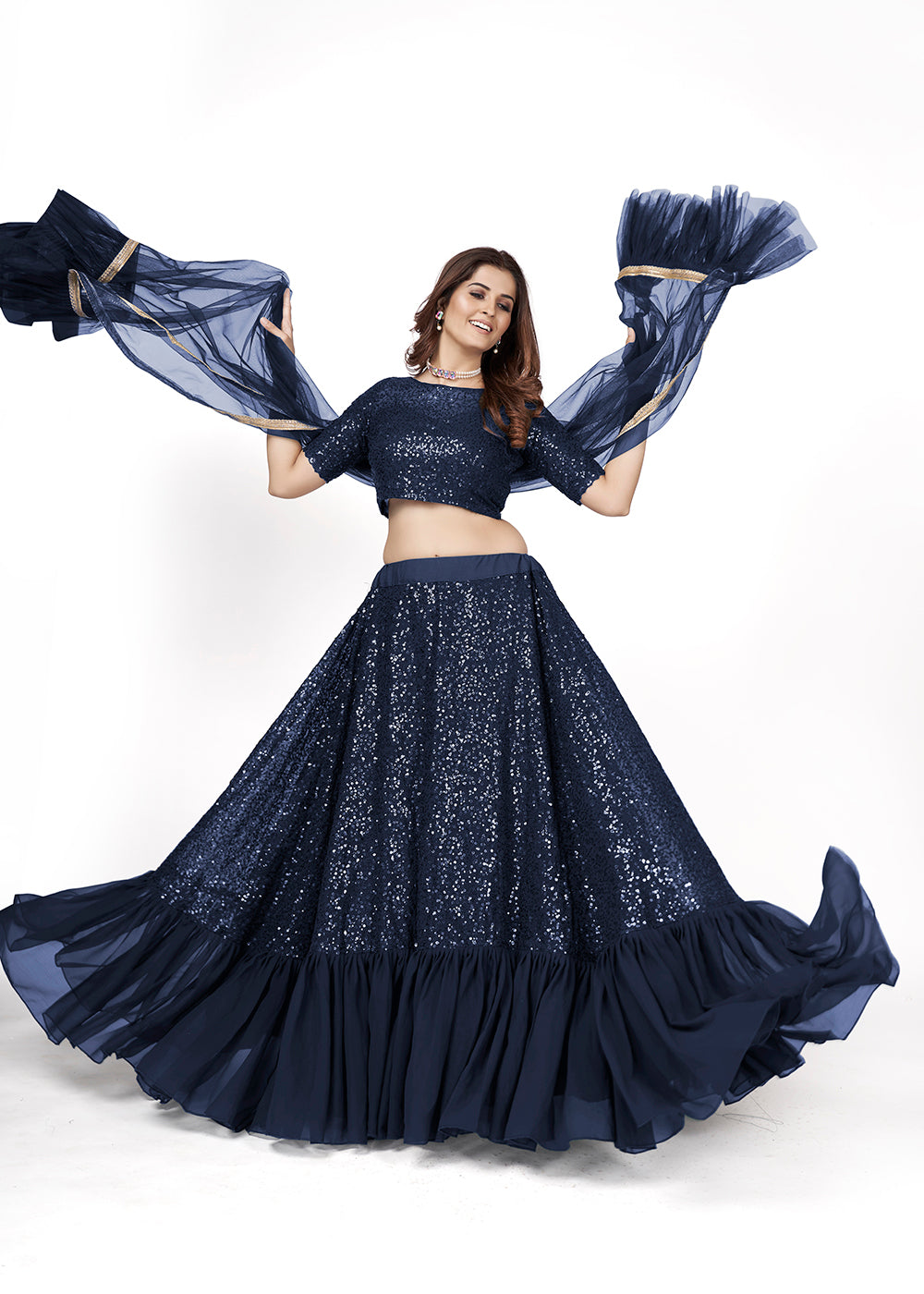 Buy Now Dark Blue Multi Sequins Embroidered Party Wear Lehenga Choli Online in USA, UK, Canada & Worldwide at Empress Clothing.