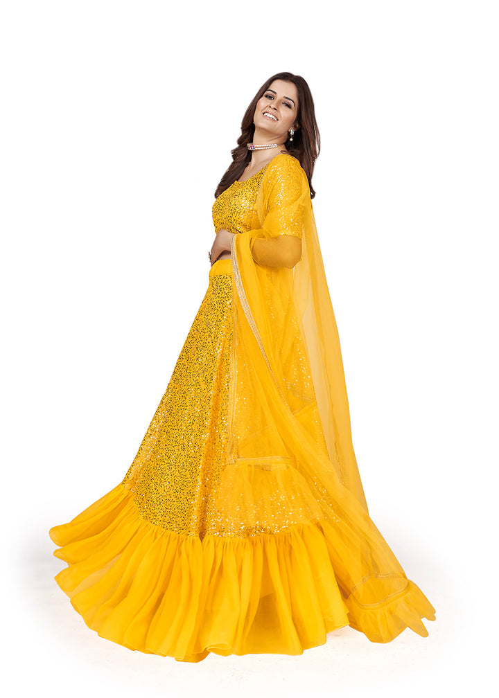 Buy Now Yellow Multi Sequins Embroidered Party Wear Lehenga Choli Online in USA, UK, Canada & Worldwide at Empress Clothing. 