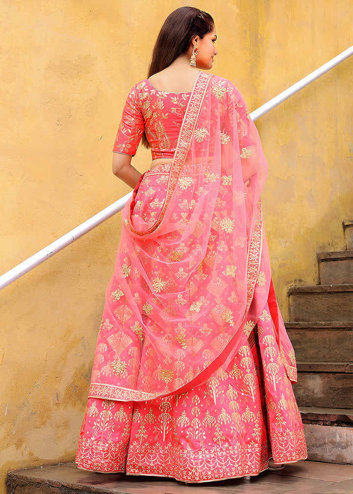 Buy Now Wedding Festive Peach Embroidered Trendy Lehenga Choli Online in USA, UK, Canada, France, Italy, Germany, Austria, UAE, Qatar & Worldwide at Empress.