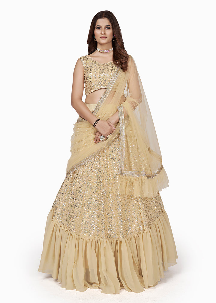 Buy Now Cream Multi Sequins Embroidered Party Wear Lehenga Choli Online in USA, UK, Canada & Worldwide at Empress Clothing. 