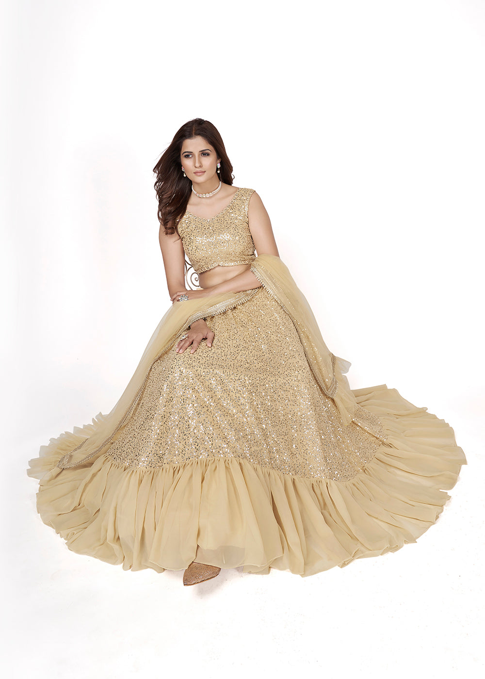 Buy Now Cream Multi Sequins Embroidered Party Wear Lehenga Choli Online in USA, UK, Canada & Worldwide at Empress Clothing. 