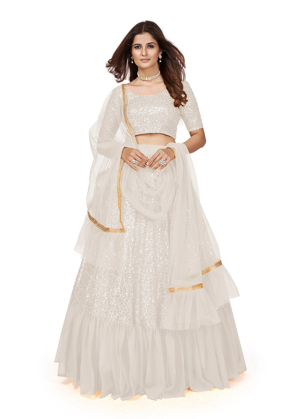 Buy Now White Multi Sequins Embroidered Party Wear Lehenga Choli Online in USA, UK, Canada & Worldwide at Empress Clothing. 