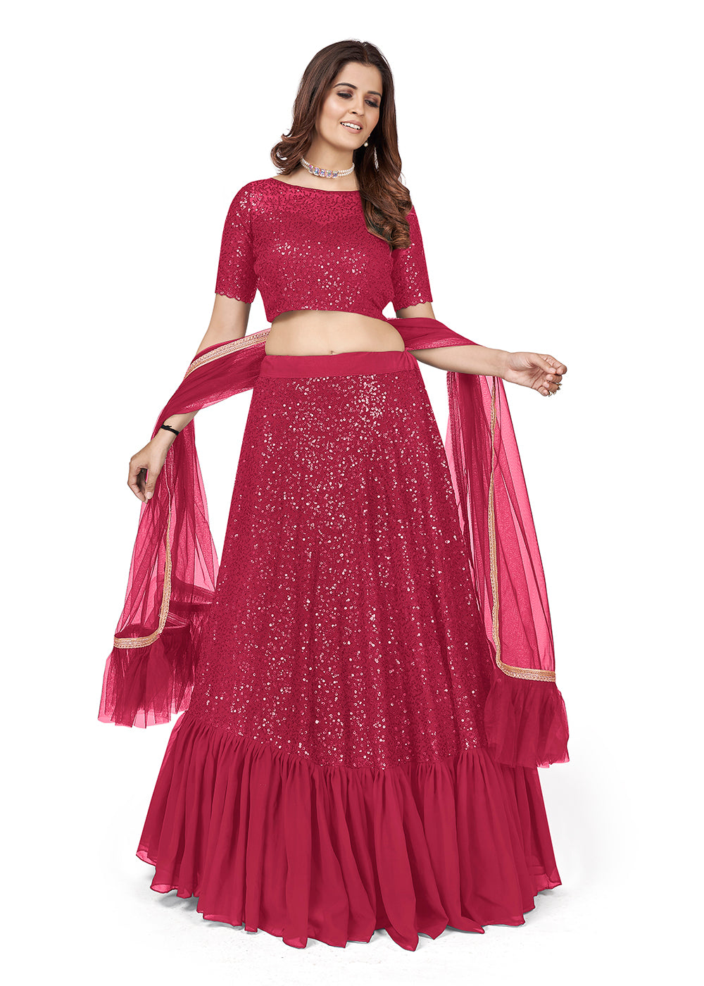 Buy Now Pink Multi Sequins Embroidered Party Wear Lehenga Choli Online in USA, UK, Canada & Worldwide at Empress Clothing.