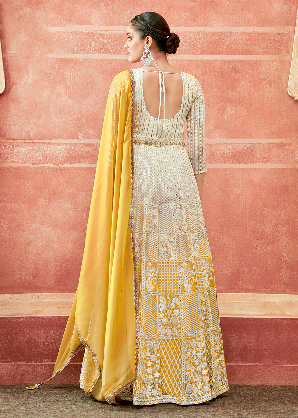 Buy Now Off White & Yellow Georgette Embroidered Festive Anarkali Suit Online in USA, UK, Australia, New Zealand, Canada & Worldwide at Empress Clothing. 