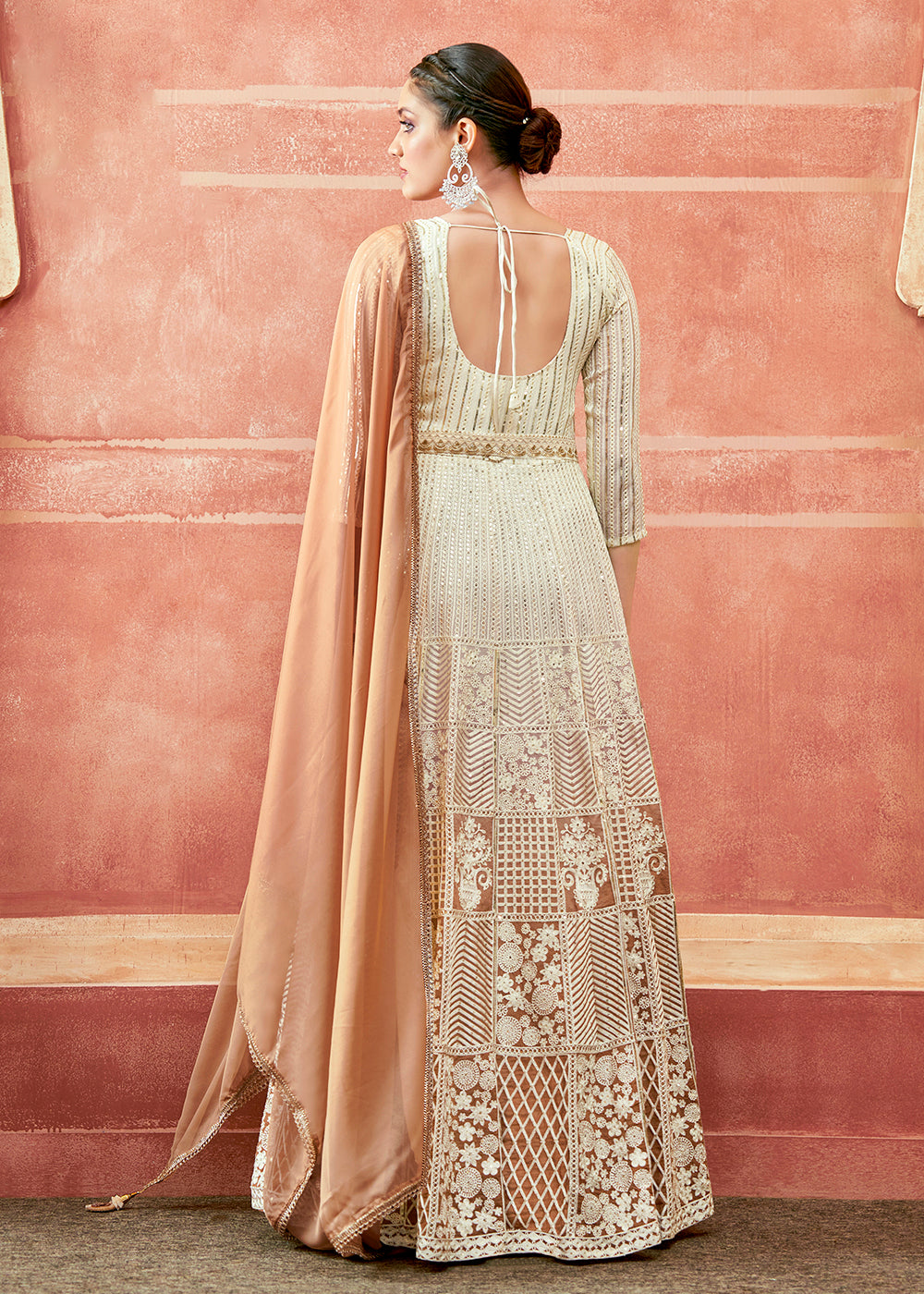 Buy Now Off White & Rust Georgette Embroidered Festive Anarkali Suit Online in USA, UK, Australia, New Zealand, Canada & Worldwide at Empress Clothing.