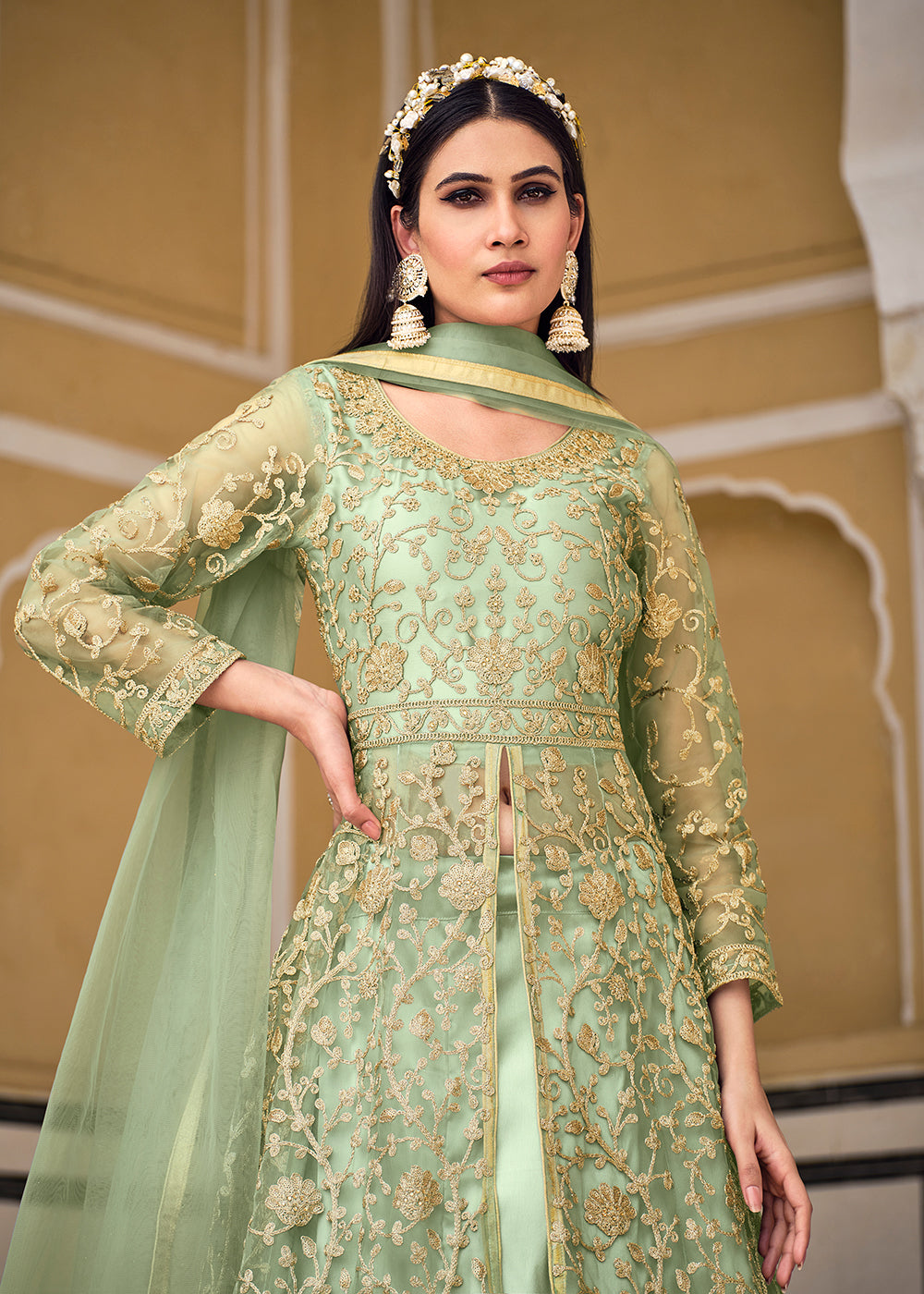 Sea Green Skirt & Pant Style Designer Anarkali Suit Sea Green Skirt & Pant Style Designer Anarkali Suit