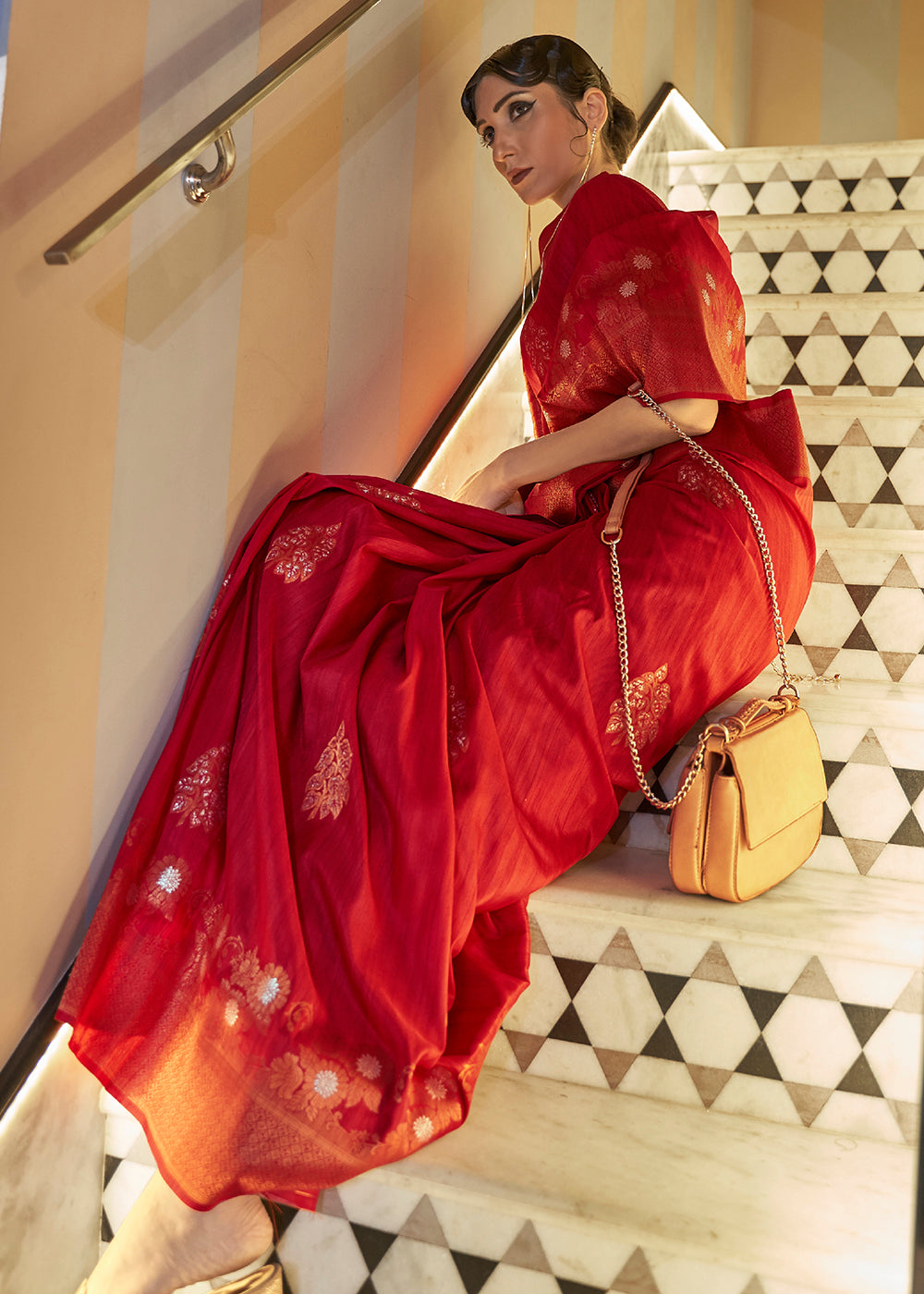 Buy Now Carrot Red Tussar Banarasi Silk Designer Saree Online in USA, UK, Canada & Worldwide at Empress Clothing. 