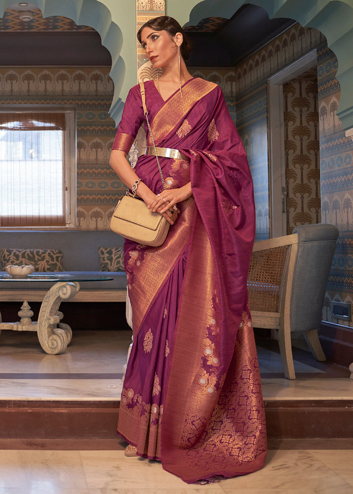 Buy Now Earth Purple Tussar Banarasi Silk Designer Saree Online in USA, UK, Canada & Worldwide at Empress Clothing. 