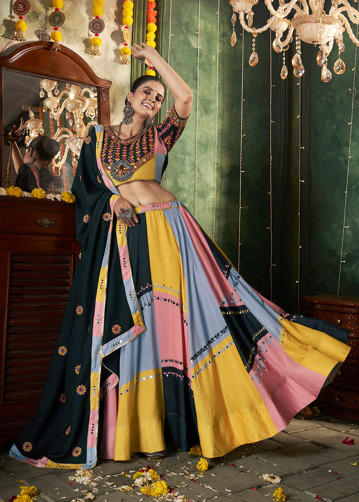 Buy Now Multicolor Printed & Mirror Work Chaniya Choli for Navratri Online in USA, UK, Canada & Worldwide at Empress Clothing. 